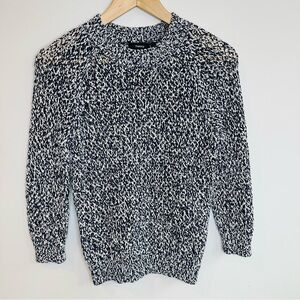 Theory Cotton Marled Crewneck Sweater in Blue and White Small